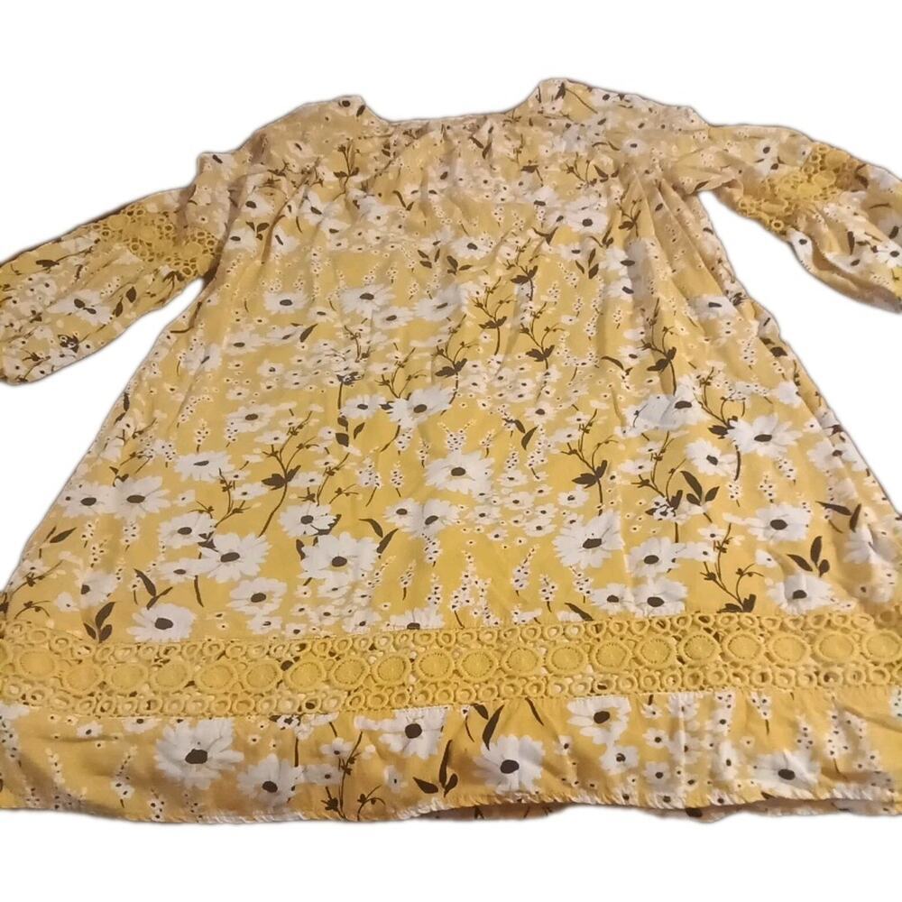 Crown & Ivy Yellow White Floral Tunic Dress Women's Size Large Boho Cottage... - Picture 7 of 7